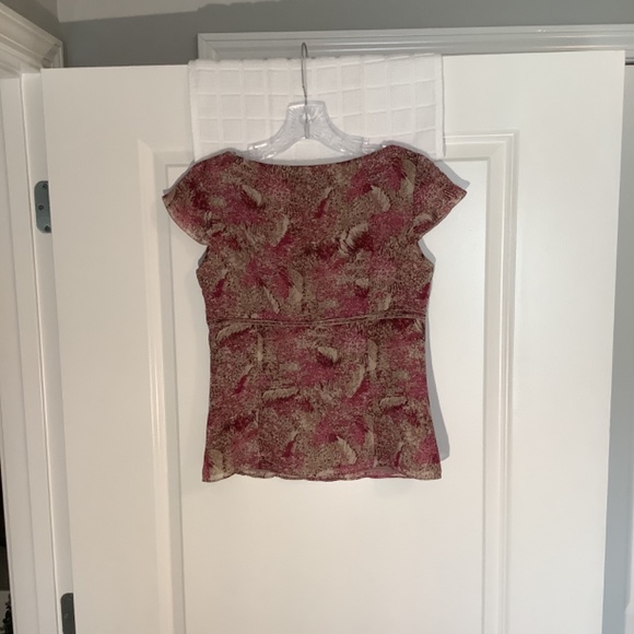 Anne Taylor 100% Silk Lined Sheer Sleeveless Blouse Mauve/ Tan/ Burgundy Size 2P - Picture 2 of 6